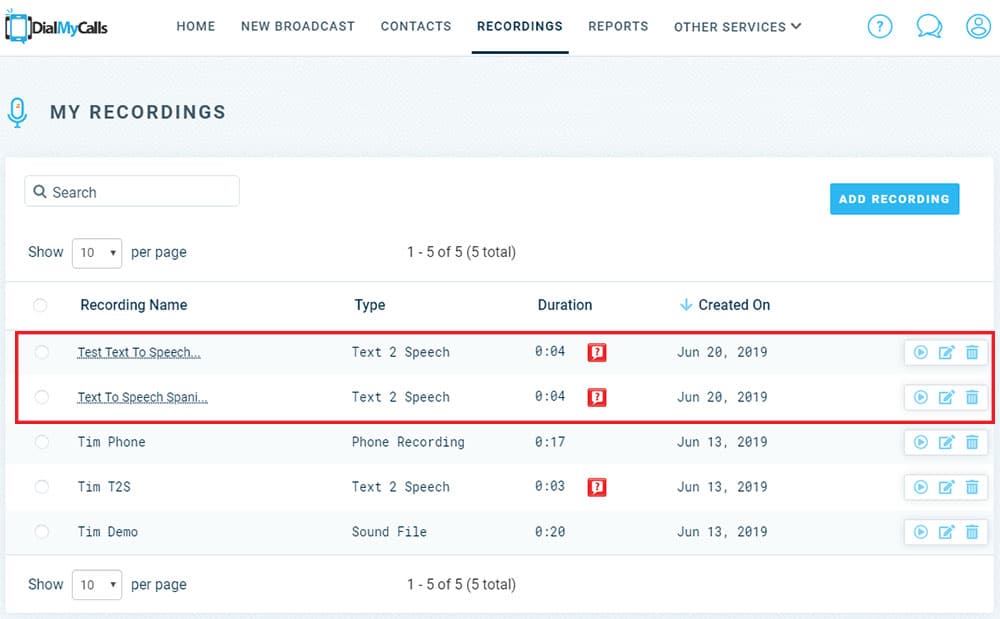 DialMyCalls Text-To-Speech Recordings - Version 3