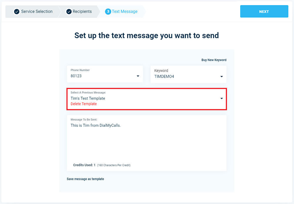 SMS Text Message Template Selection - Version 3