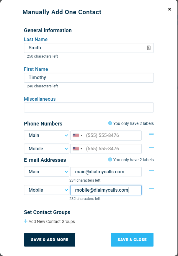 Add Multiple Numbers/Emails To A Single Contact - DialMyCalls