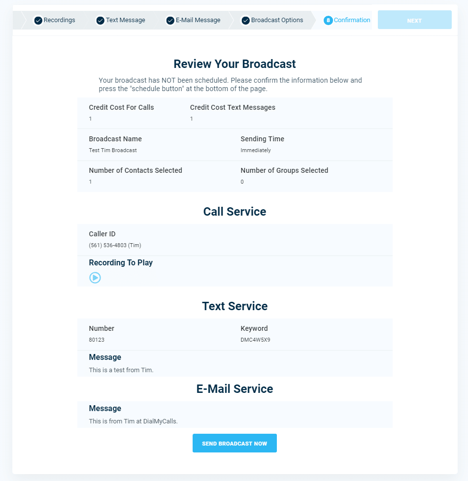 Broadcast Review - DialMyCalls Version 3.0