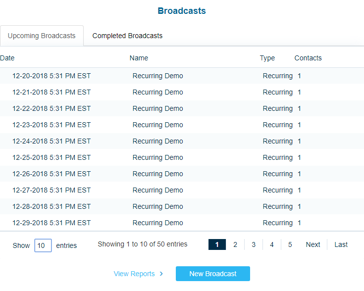 Recurring Messages - Upcoming Broadcasts