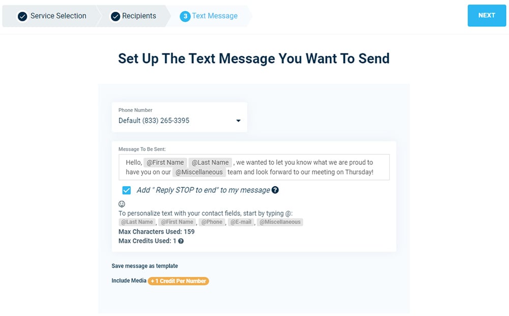 Variable Text Message Sample - DialMyCalls