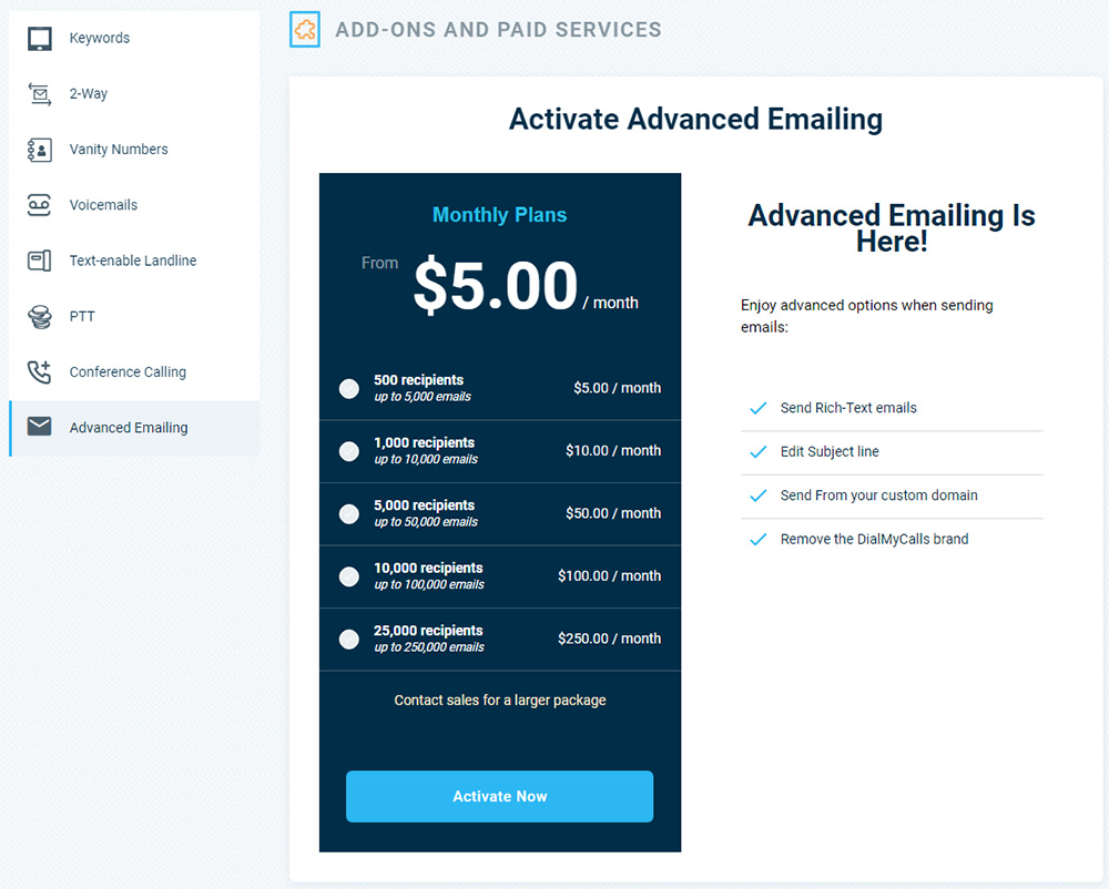 Activate Advanced Emailing - DialMyCalls