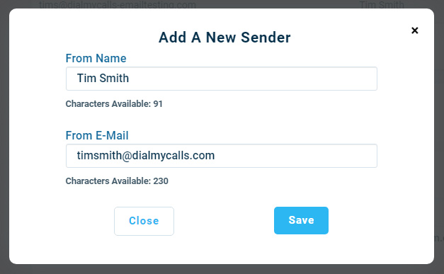 Add New Sender Email - DialMyCalls