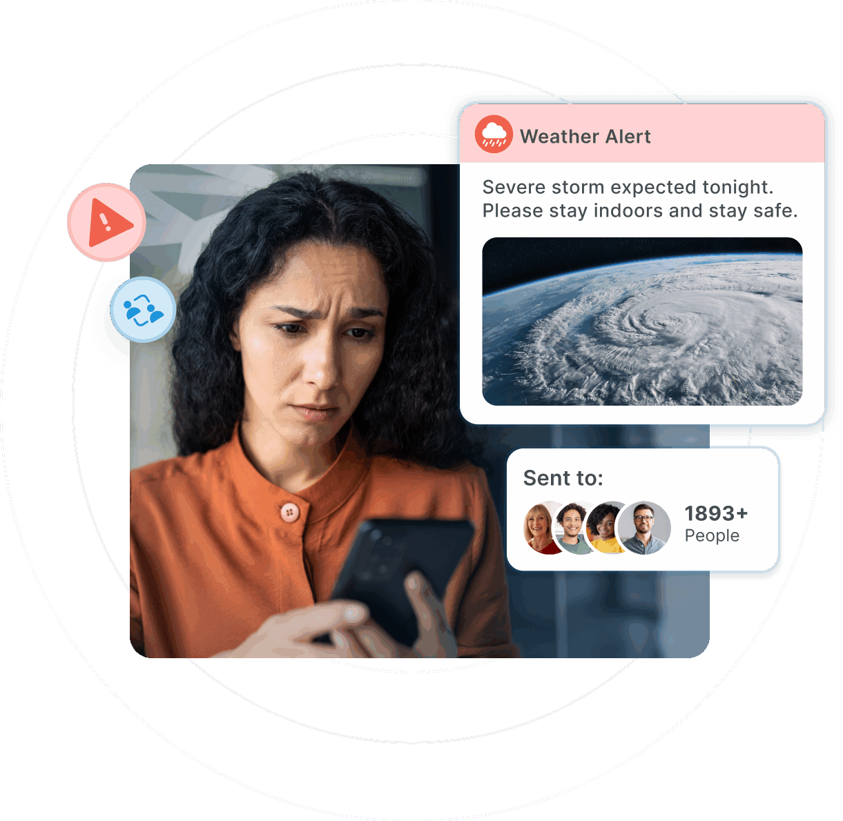 Woman with the phone reading the alert message